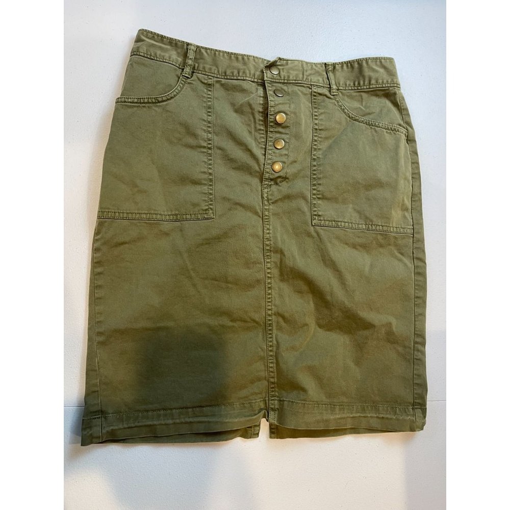 Banana Republic Womens Pencil Skirt Front Button Slit Back Stretch Green Size 4